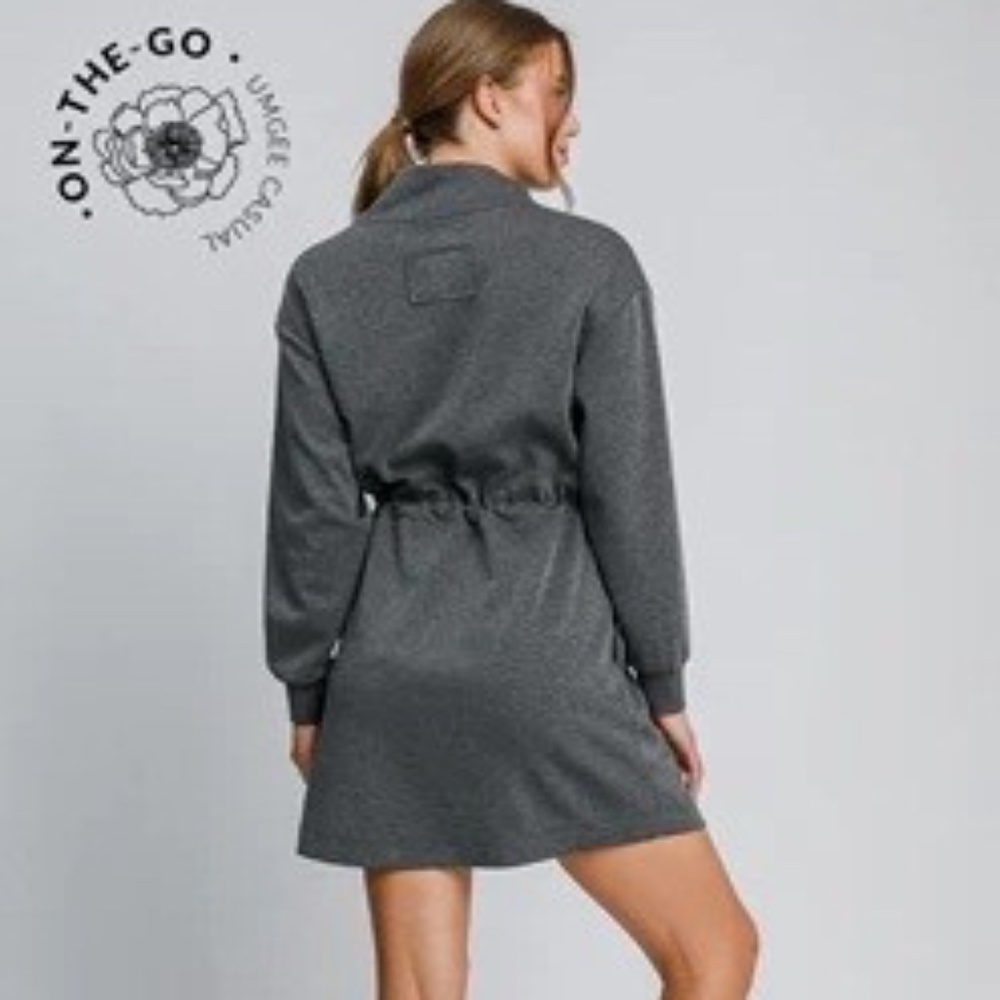 Umgee Knit Tie Waist Dress | NWT | Cozy Funnel Neck | Charcoal | Sizes S M L